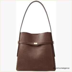 Vegan Leather Bucket Shoulder Bag with Separate Pouch Mid-Size